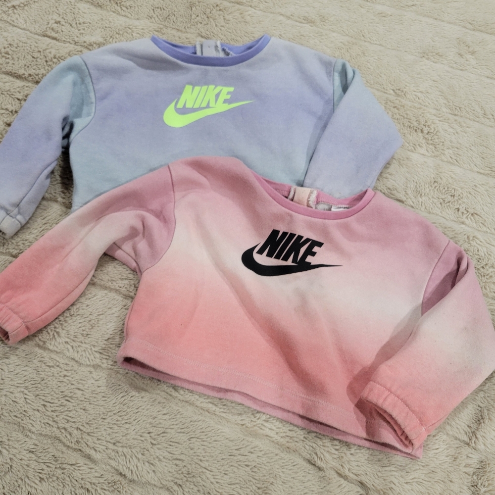 NIKE Cropped Sweatshirt Lot of 2 Girls Toddler Sz 24 Months Pink and Purple